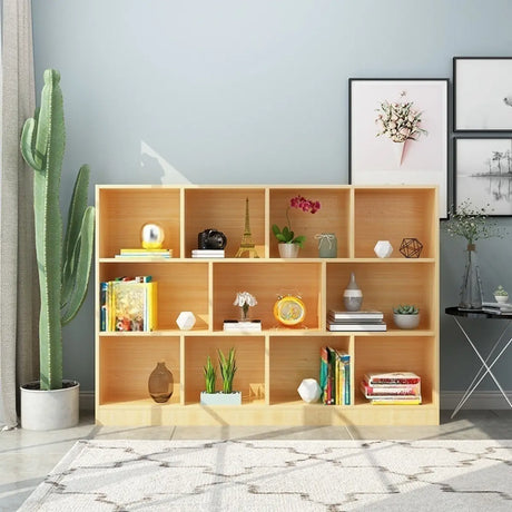 Simple Horizontal Cube Wooden Storage Wide Bookcase Image - 1