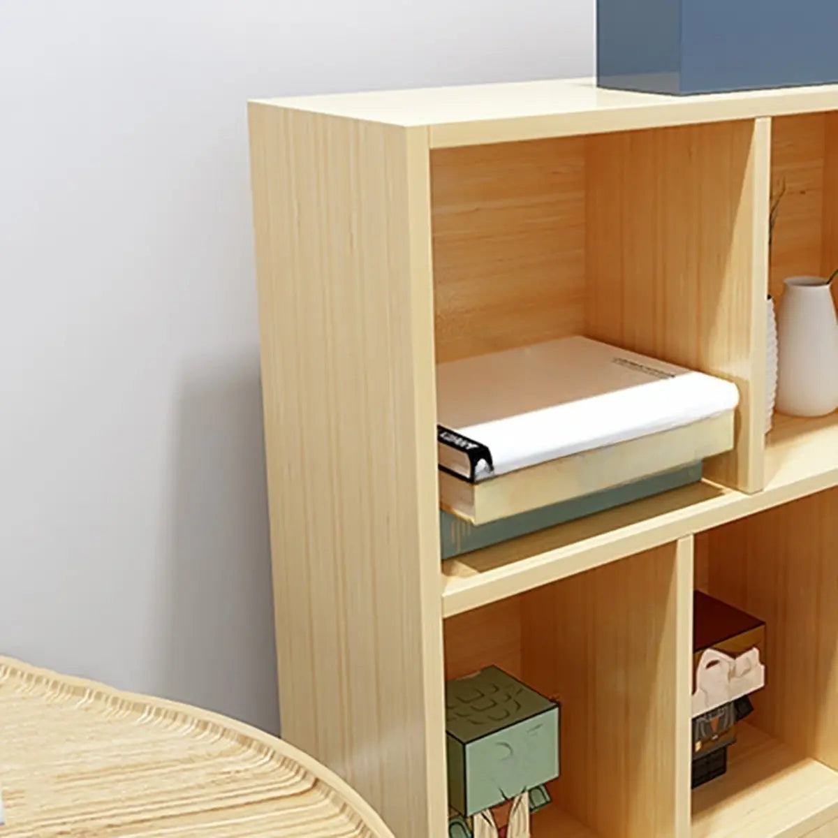Simple Horizontal Cube Wooden Storage Wide Bookcase Image - 14