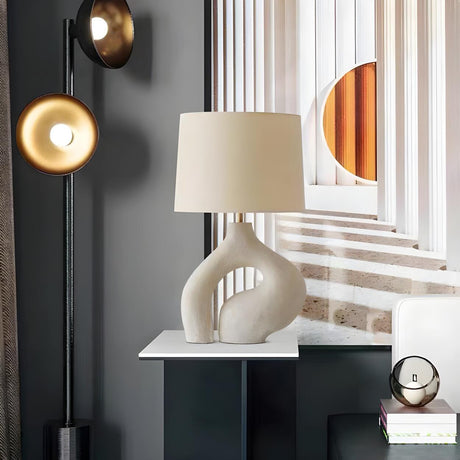 Simple Ivory White Resin Base Fabric Shade Table Lamp Image - 3