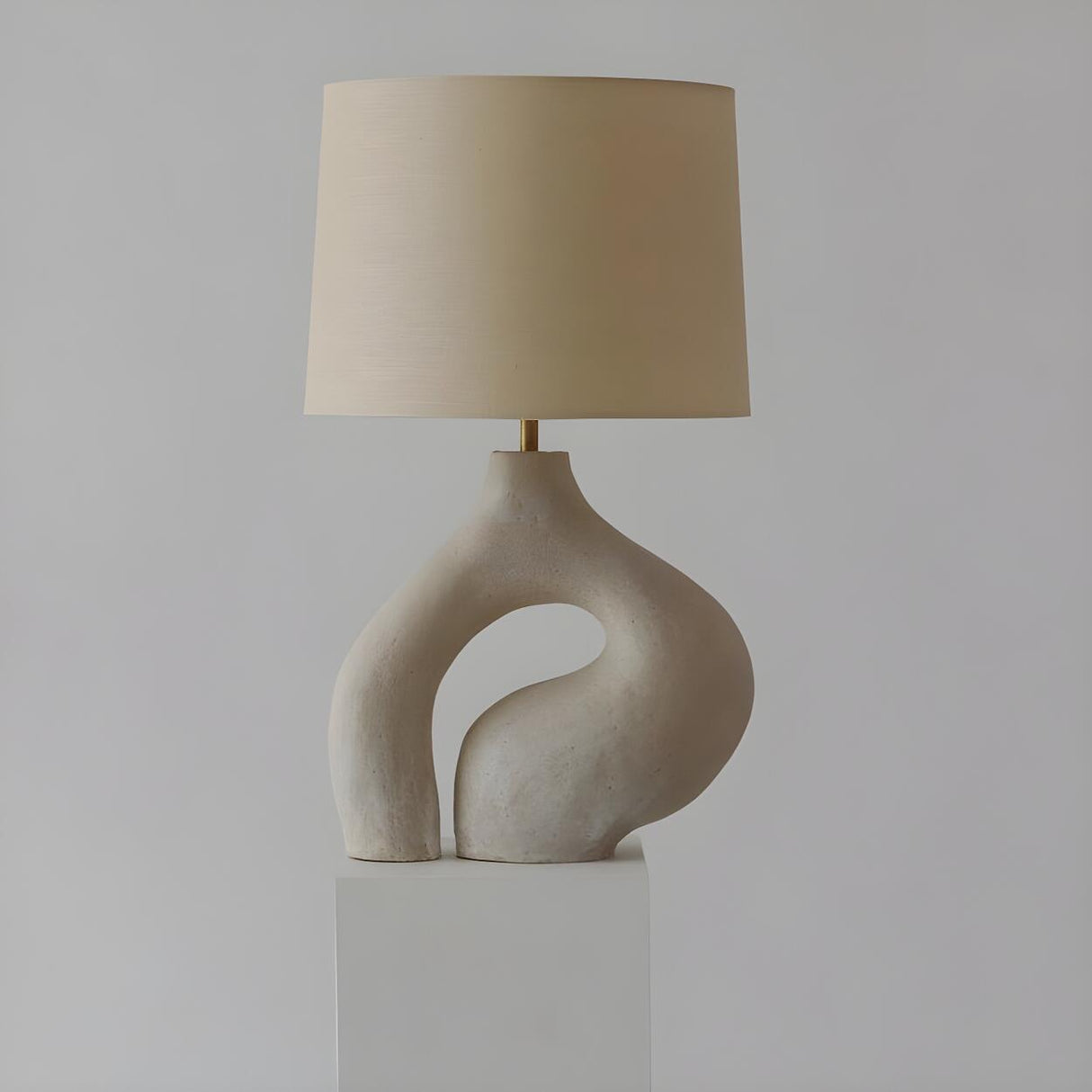 Simple Ivory White Resin Base Fabric Shade Table Lamp Image - 4
