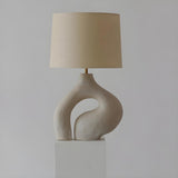 Simple Ivory White Resin Base Fabric Shade Table Lamp Image - 4