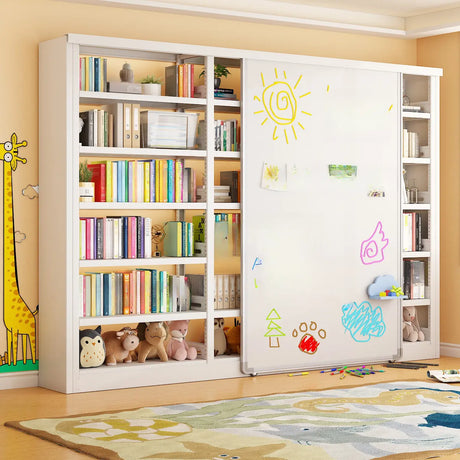 Simple Kids Room Chalk White Vertical Metal Bookcase Image - 1