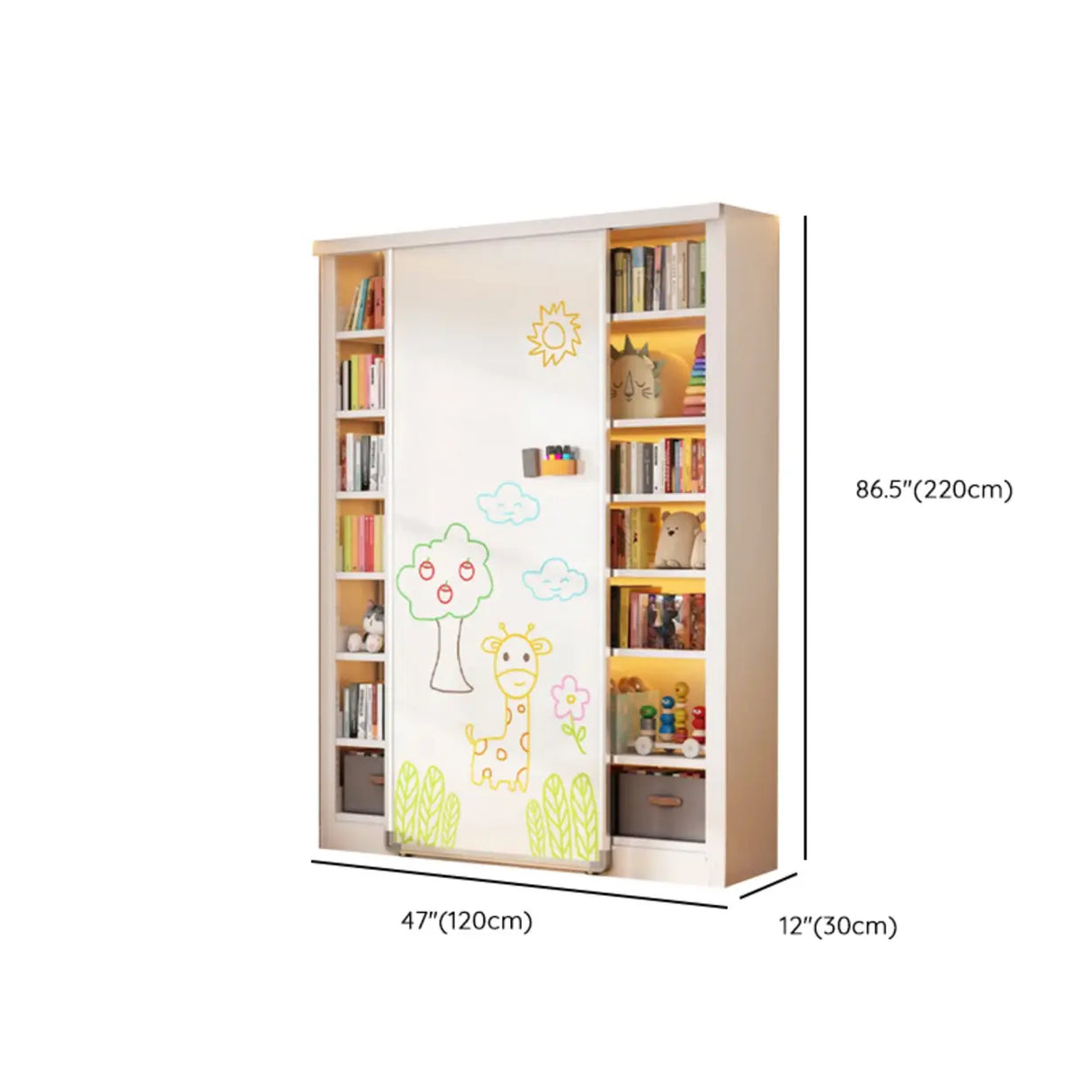 Simple Kids Room Chalk White Vertical Metal Bookcase Image - 32