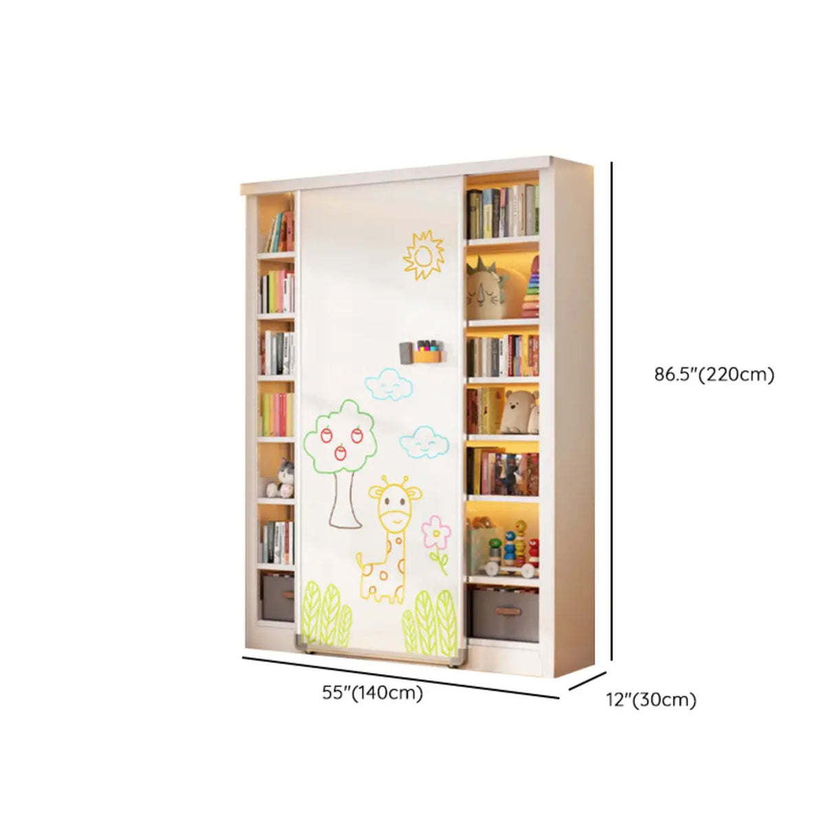 Simple Kids Room Chalk White Vertical Metal Bookcase Image - 33
