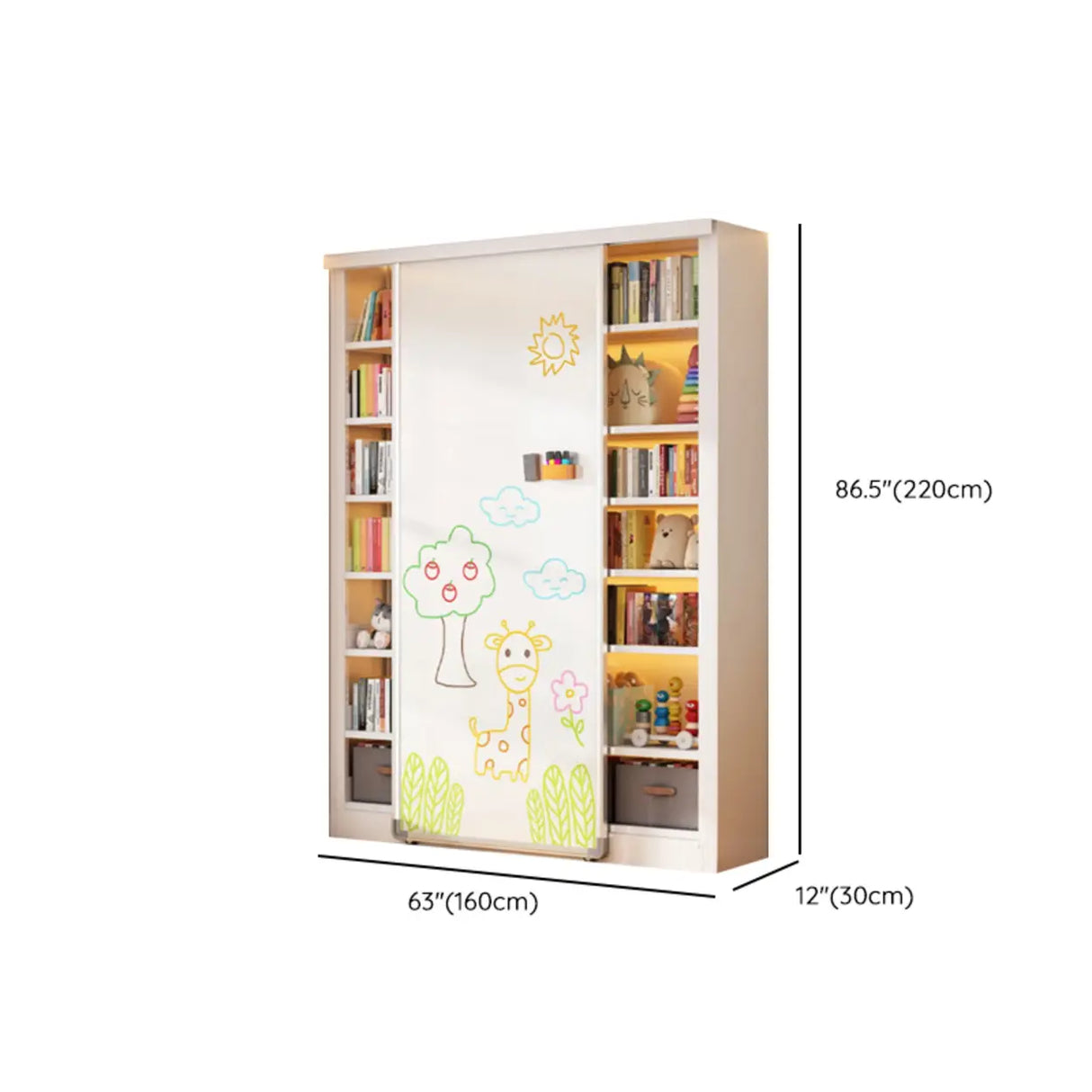 Simple Kids Room Chalk White Vertical Metal Bookcase Image - 34