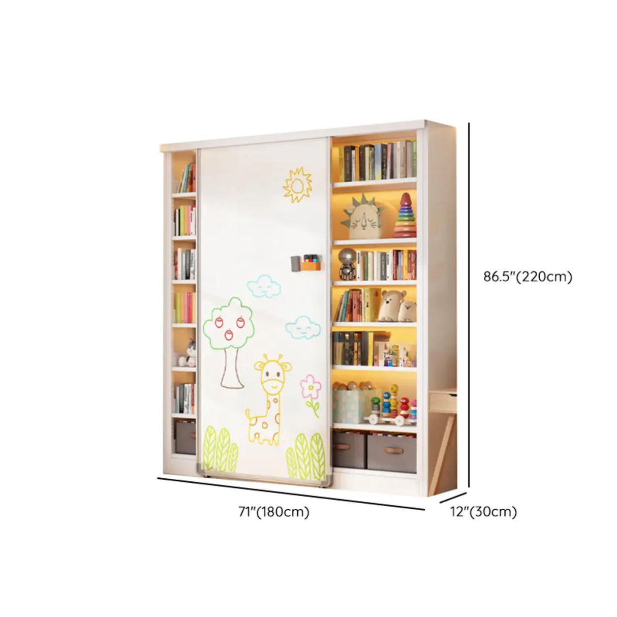 Simple Kids Room Chalk White Vertical Metal Bookcase Image - 35