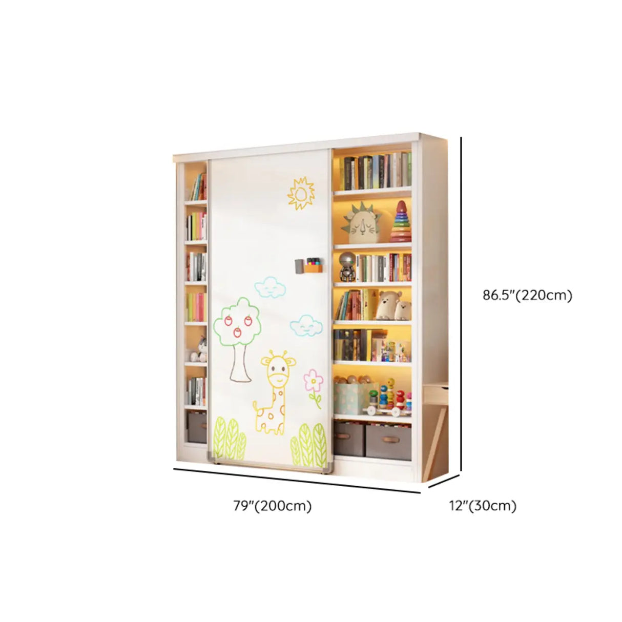 Simple Kids Room Chalk White Vertical Metal Bookcase Image - 36