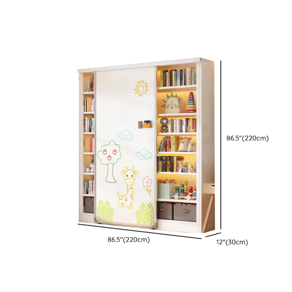 Simple Kids Room Chalk White Vertical Metal Bookcase Image - 37