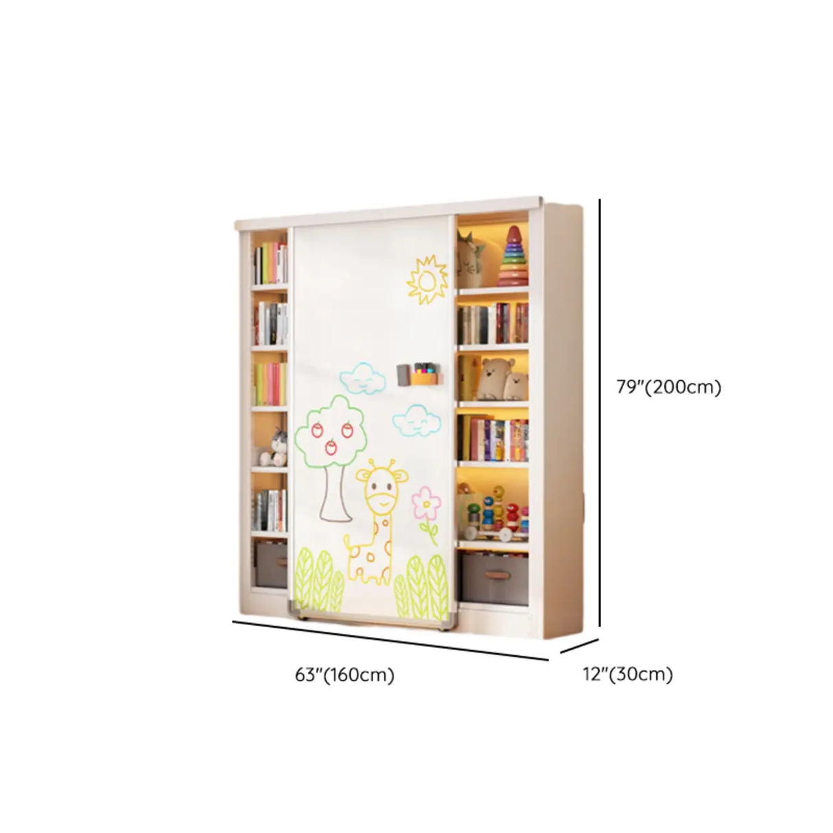 Simple Kids Room Chalk White Vertical Metal Bookcase Image - 16