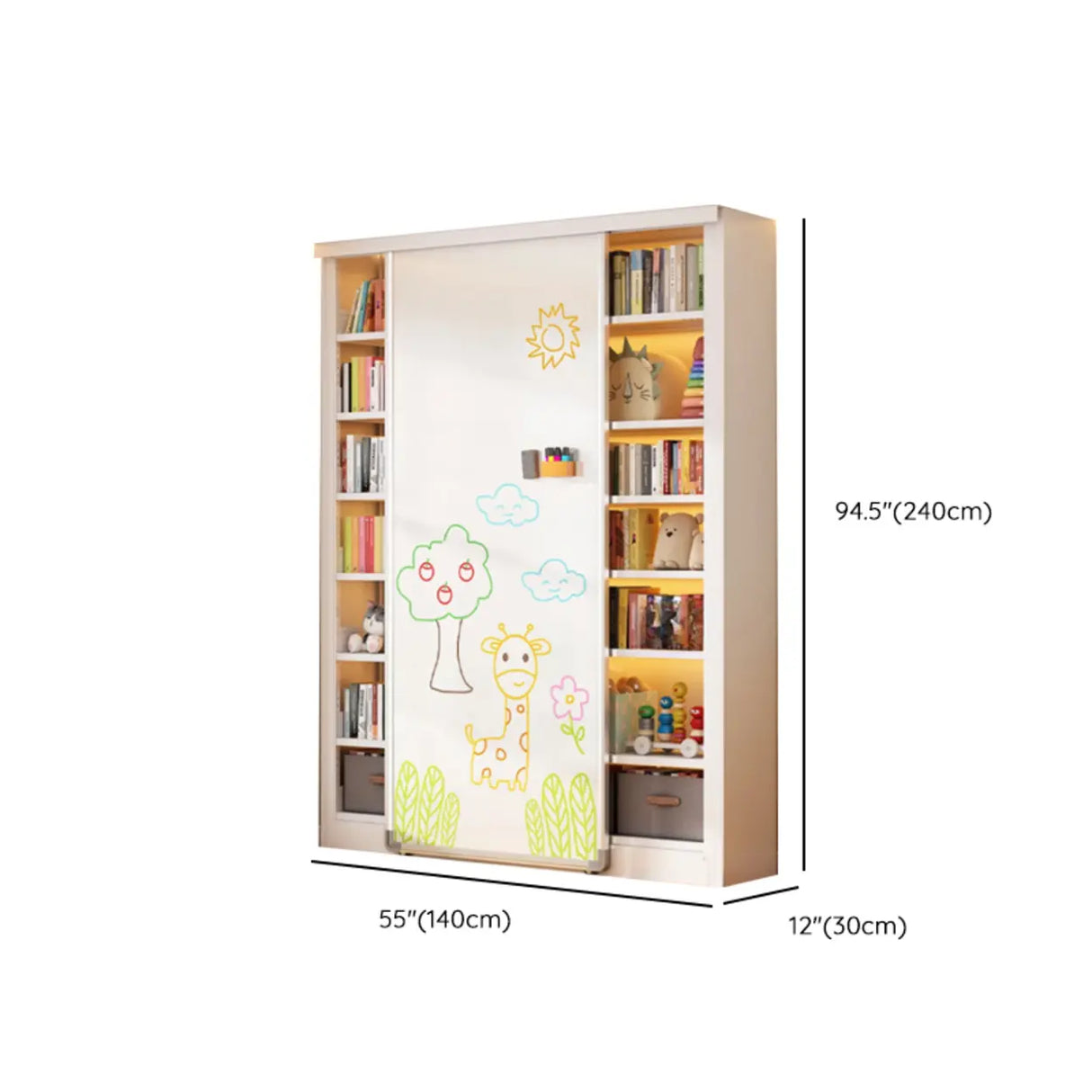 Simple Kids Room Chalk White Vertical Metal Bookcase Image - 39