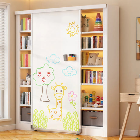 Simple Kids Room Chalk White Vertical Metal Bookcase Image - 2