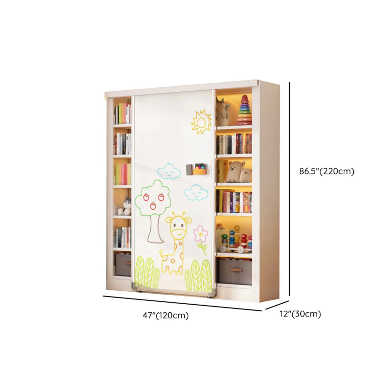 Simple Kids Room Chalk White Vertical Metal Bookcase Image - 20