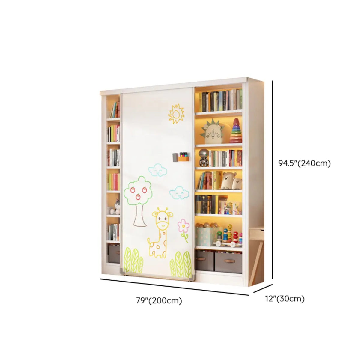 Simple Kids Room Chalk White Vertical Metal Bookcase Image - 42