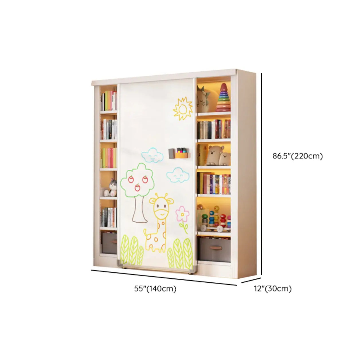 Simple Kids Room Chalk White Vertical Metal Bookcase Image - 21