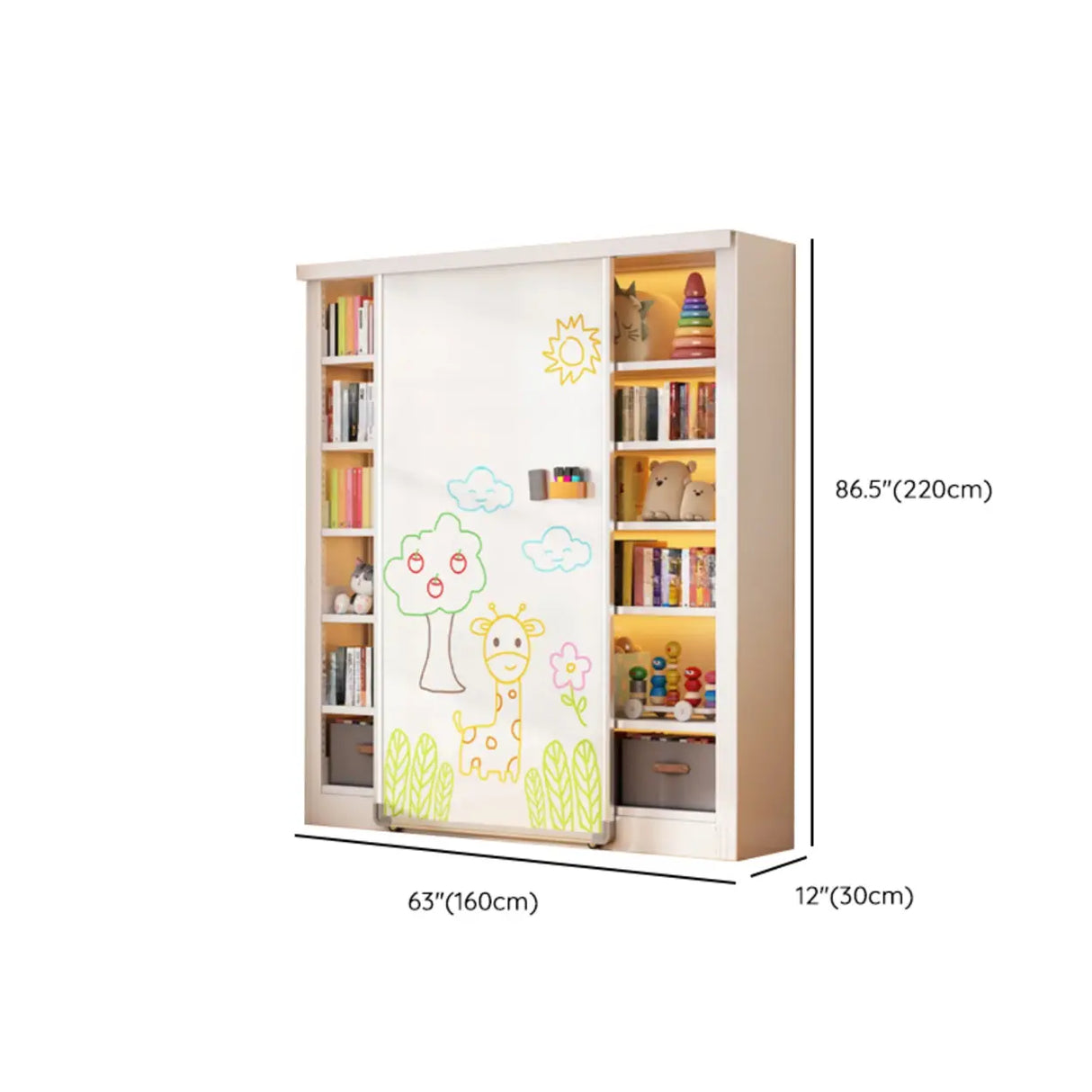 Simple Kids Room Chalk White Vertical Metal Bookcase Image - 22
