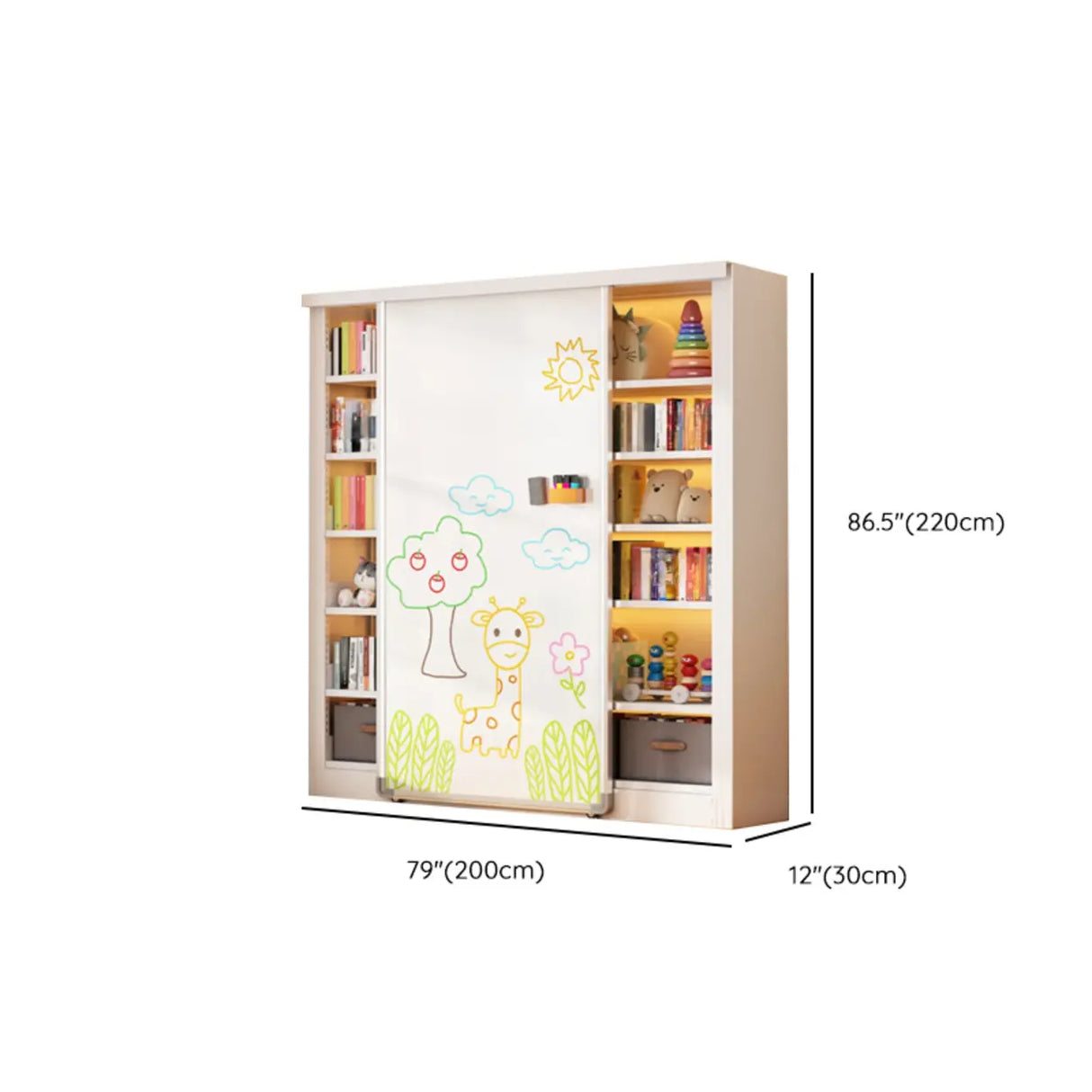 Simple Kids Room Chalk White Vertical Metal Bookcase Image - 24
