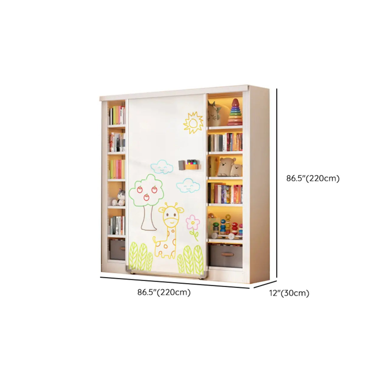 Simple Kids Room Chalk White Vertical Metal Bookcase Image - 25