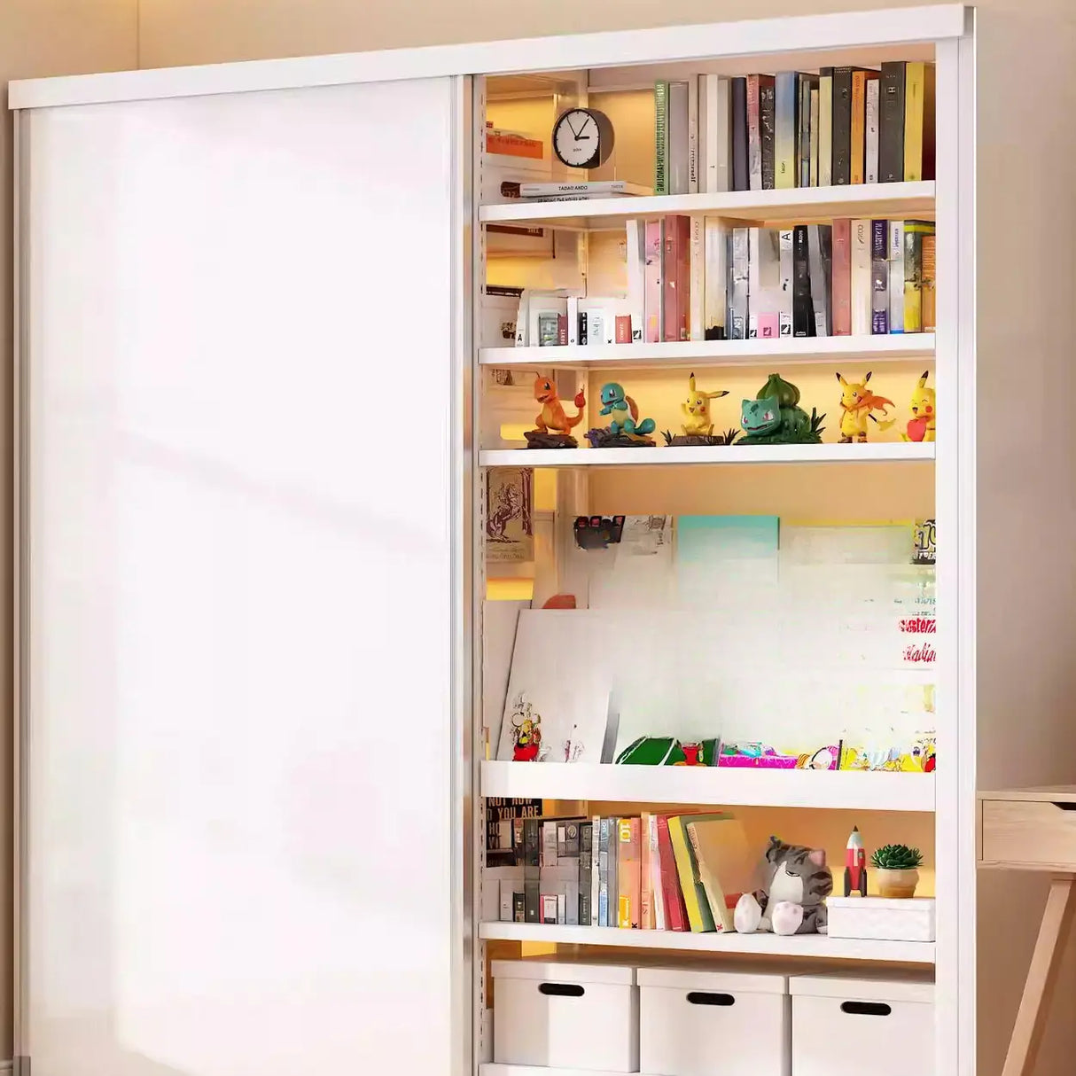 Simple Kids Room Chalk White Vertical Metal Bookcase Image - 4