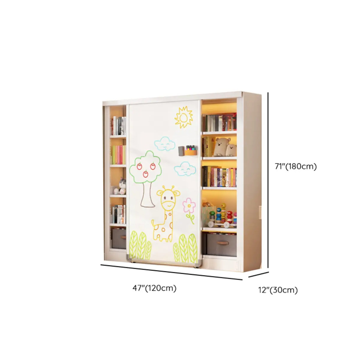 Simple Kids Room Chalk White Vertical Metal Bookcase Image - 26