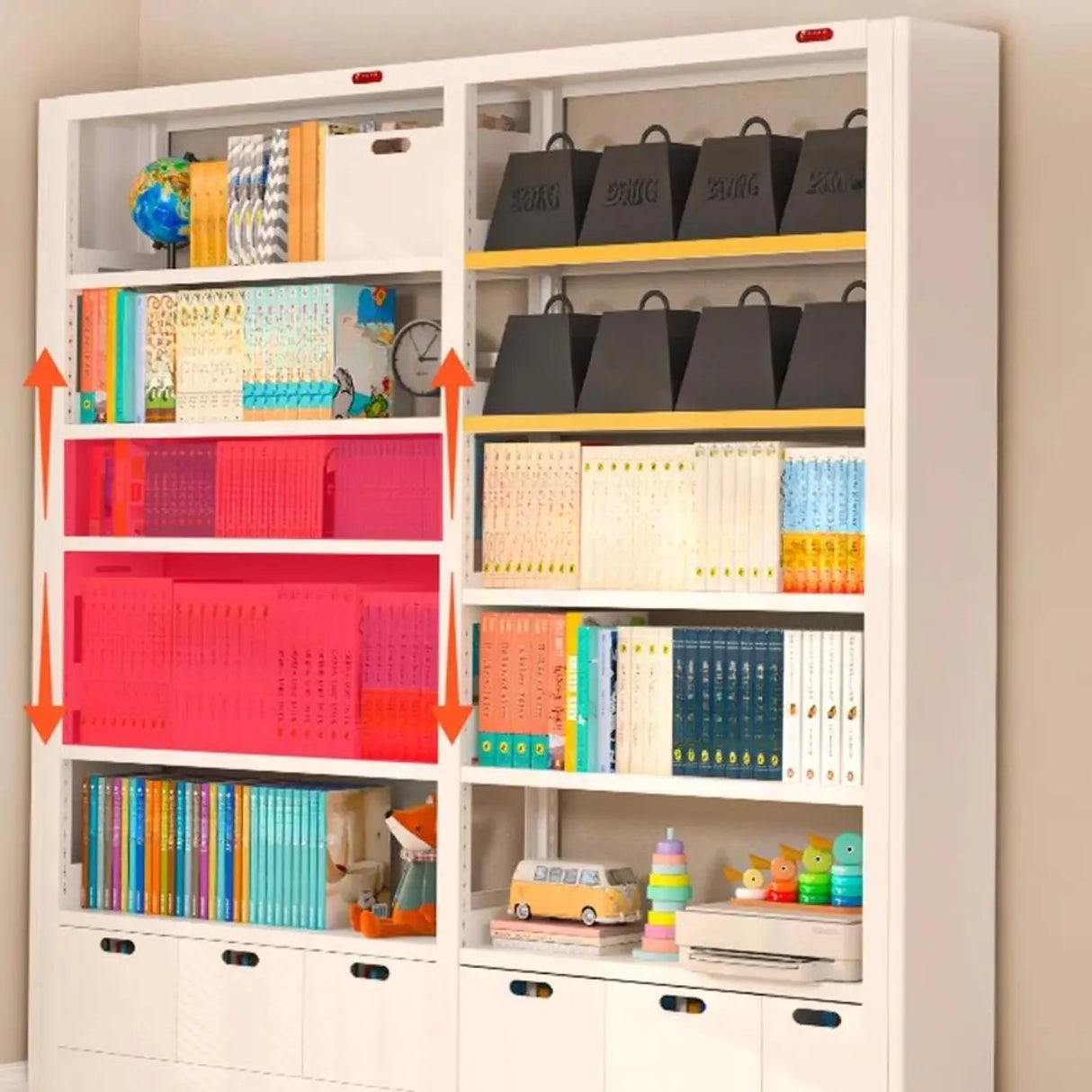 Simple Kids Room Chalk White Vertical Metal Bookcase Image - 6