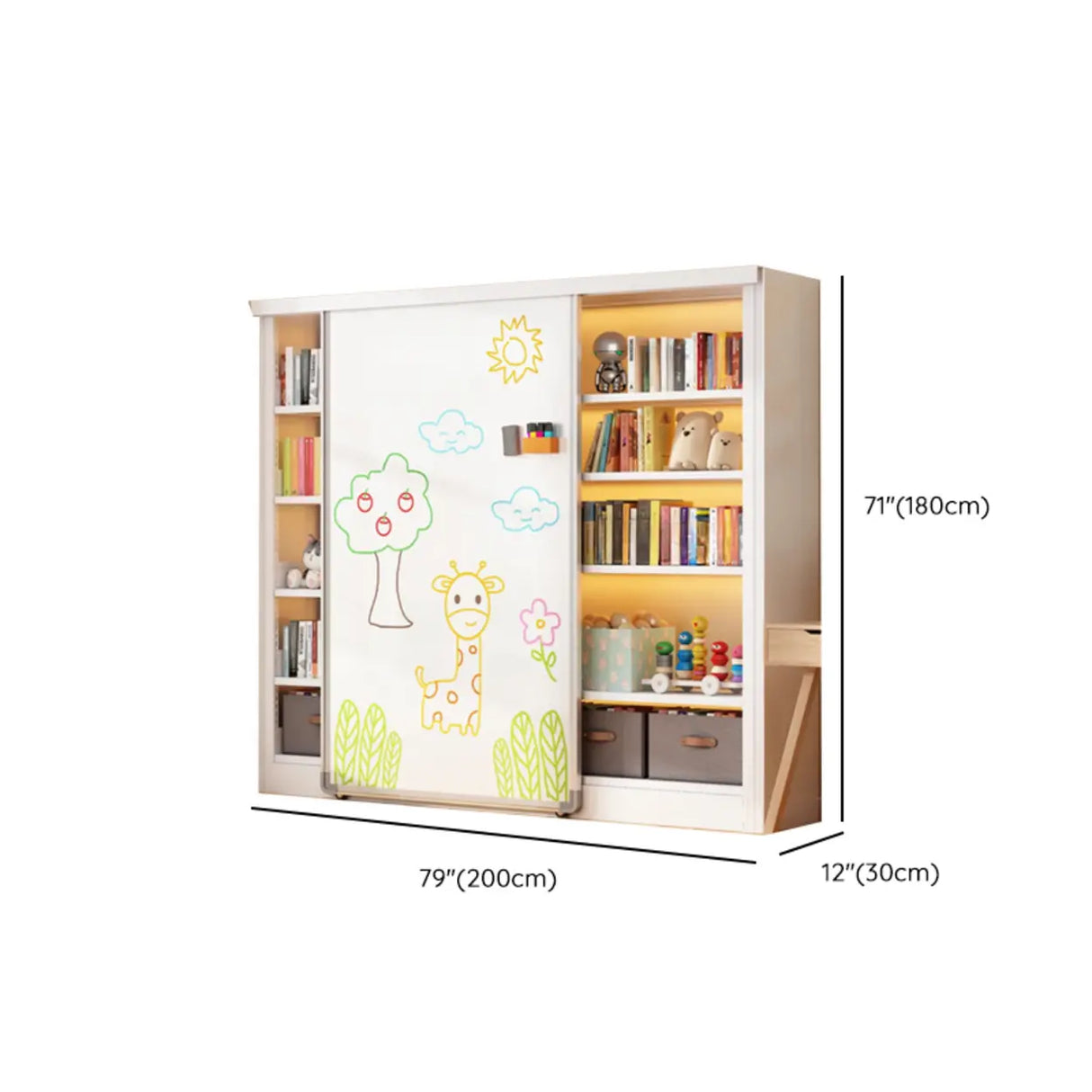 Simple Kids Room Chalk White Vertical Metal Bookcase Image - 30