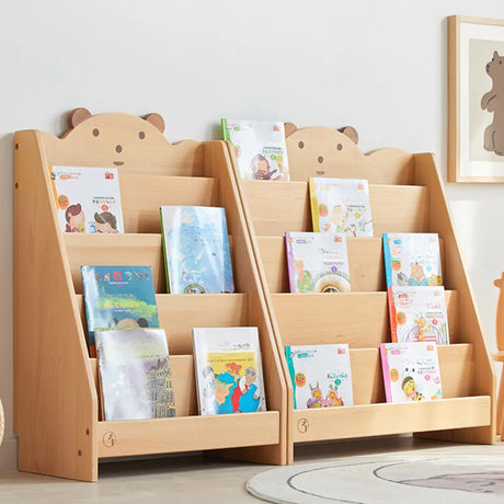 Simple Kids Wood Bear Natural Finish Ladder Bookcase Image - 1