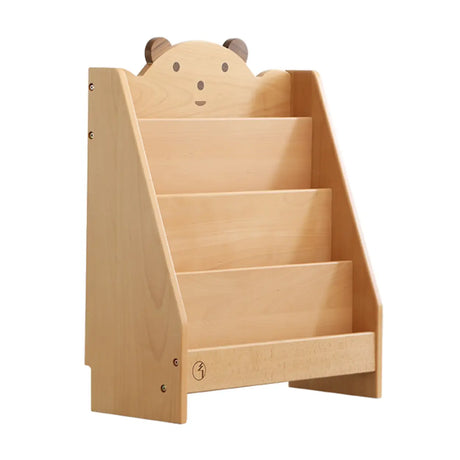 Simple Kids Wood Bear Natural Finish Ladder Bookcase Image - 2