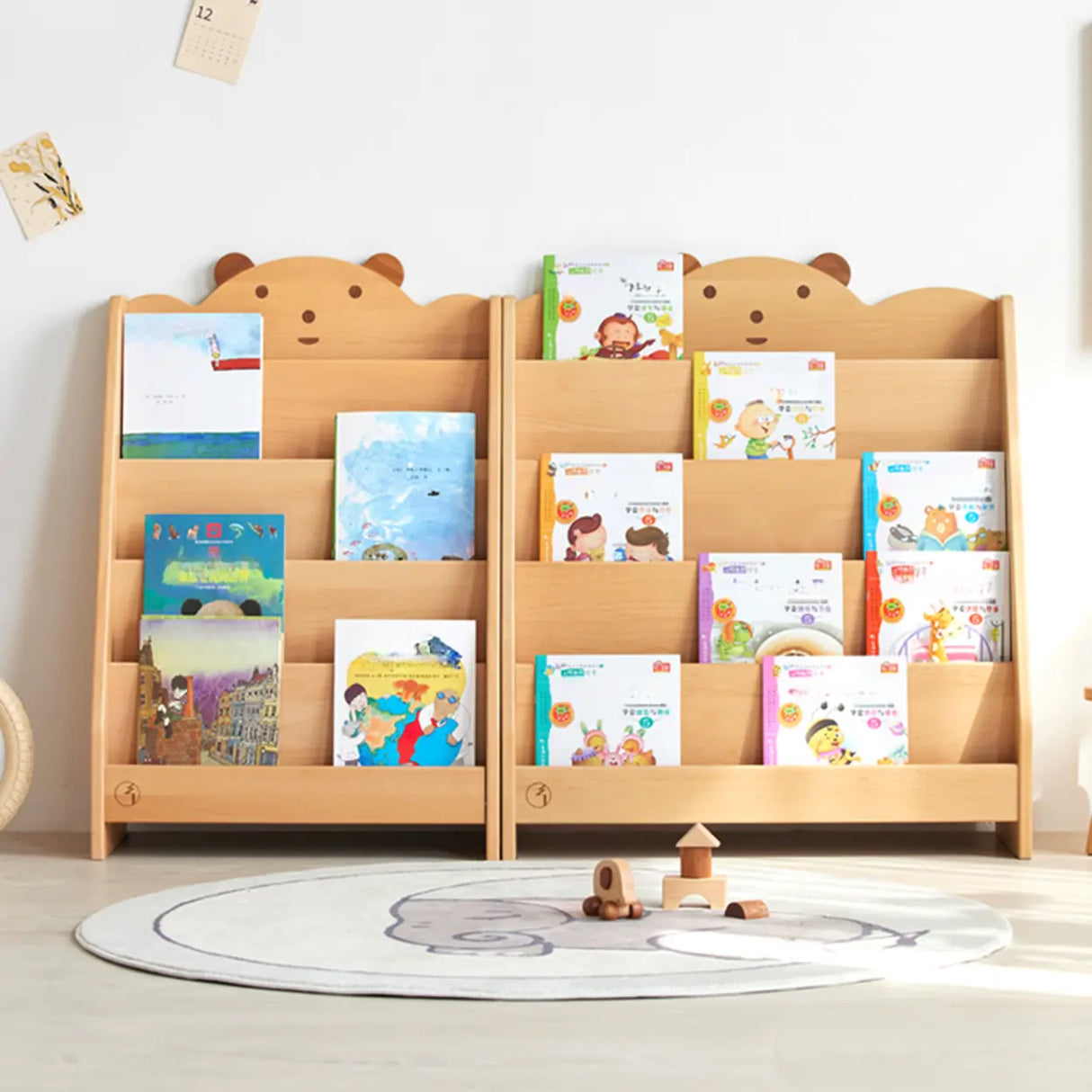 Simple Kids Wood Bear Natural Finish Ladder Bookcase Image - 6