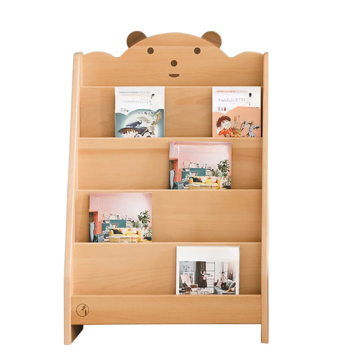 Simple Kids Wood Bear Natural Finish Ladder Bookcase Image - 7