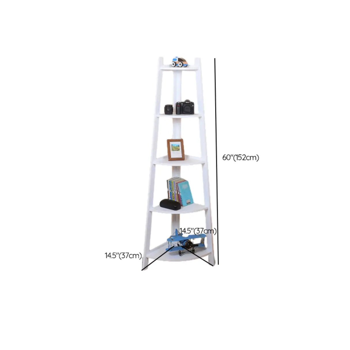 Simple Ladder Corner Open Tiered Small Wood Bookcase Image - 18
