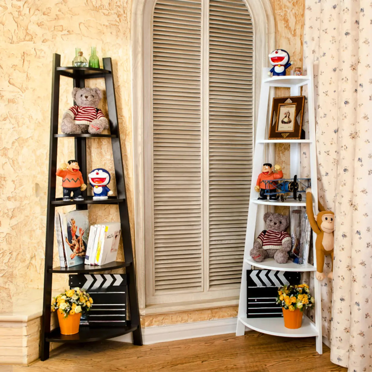 Simple Ladder Corner Open Tiered Small Wood Bookcase Image - 4