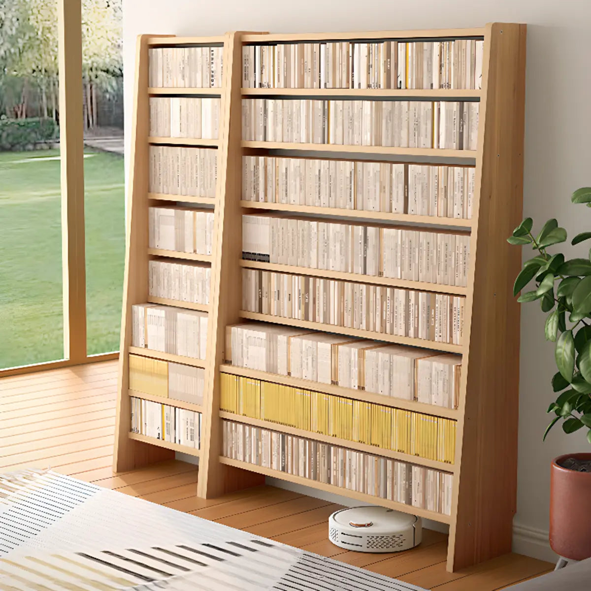 Simple Ladder Natural Wood Open Back Storage Bookshelf Image - 1