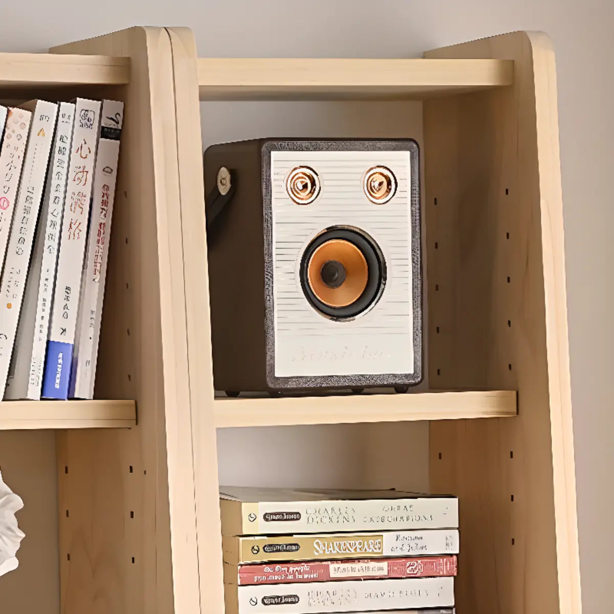 Simple Ladder Natural Wood Open Back Storage Bookshelf Image - 10