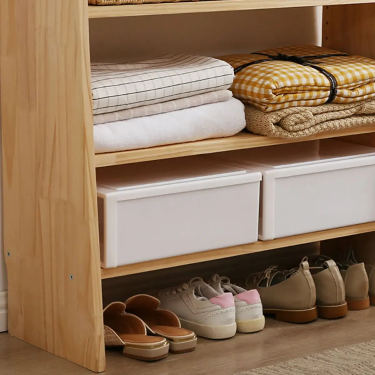Simple Ladder Natural Wood Open Back Storage Bookshelf Image - 11