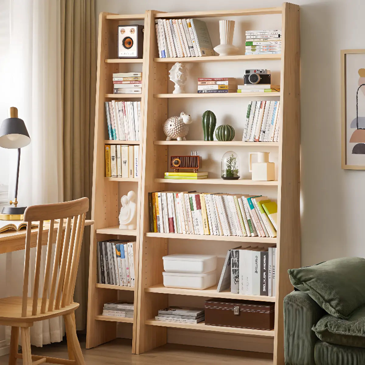 Simple Ladder Natural Wood Open Back Storage Bookshelf Image - 4