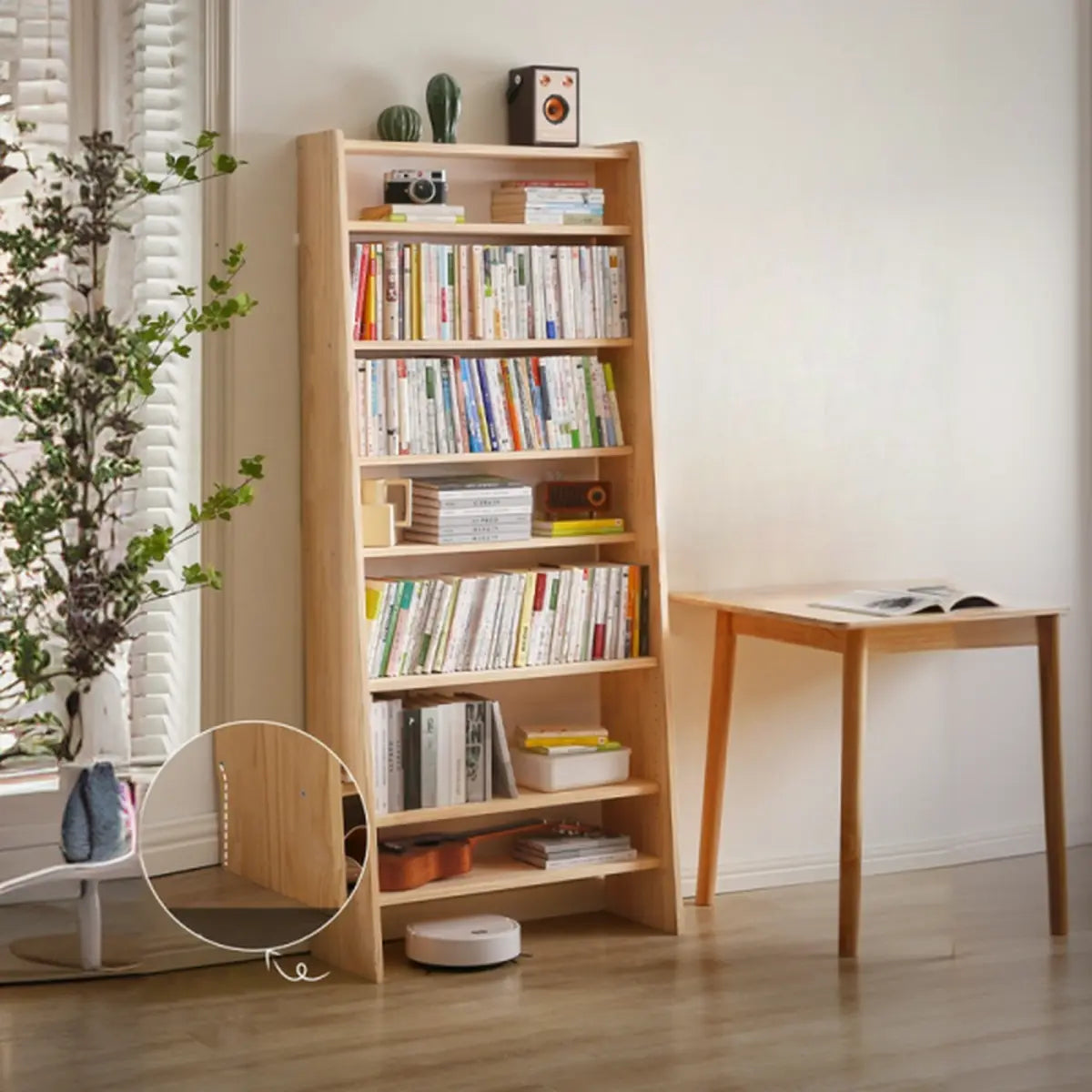 Simple Ladder Natural Wood Open Back Storage Bookshelf Image - 6
