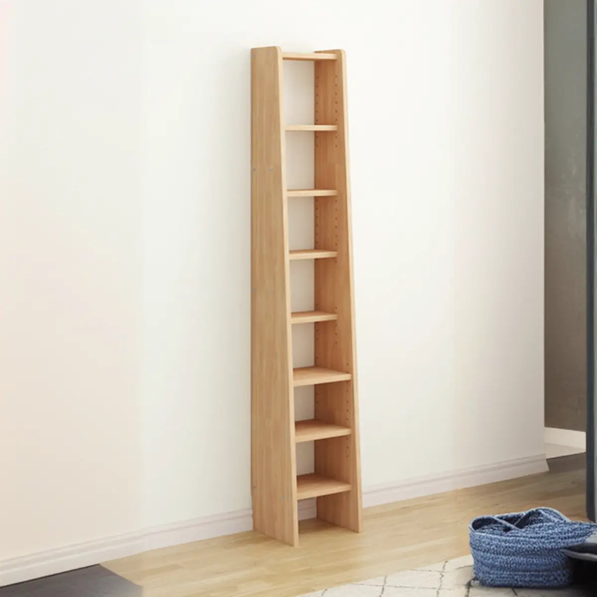 Simple Ladder-Style Adjustable Shelves Pine Bookcase Image - 11