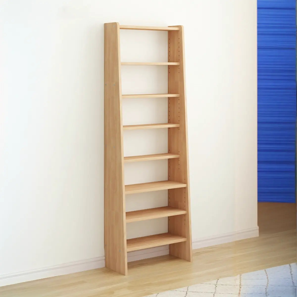 Simple Ladder-Style Adjustable Shelves Pine Bookcase Image - 12