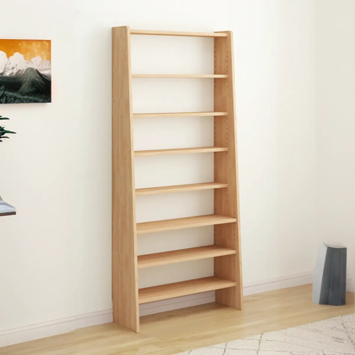 Simple Ladder-Style Adjustable Shelves Pine Bookcase Image - 13