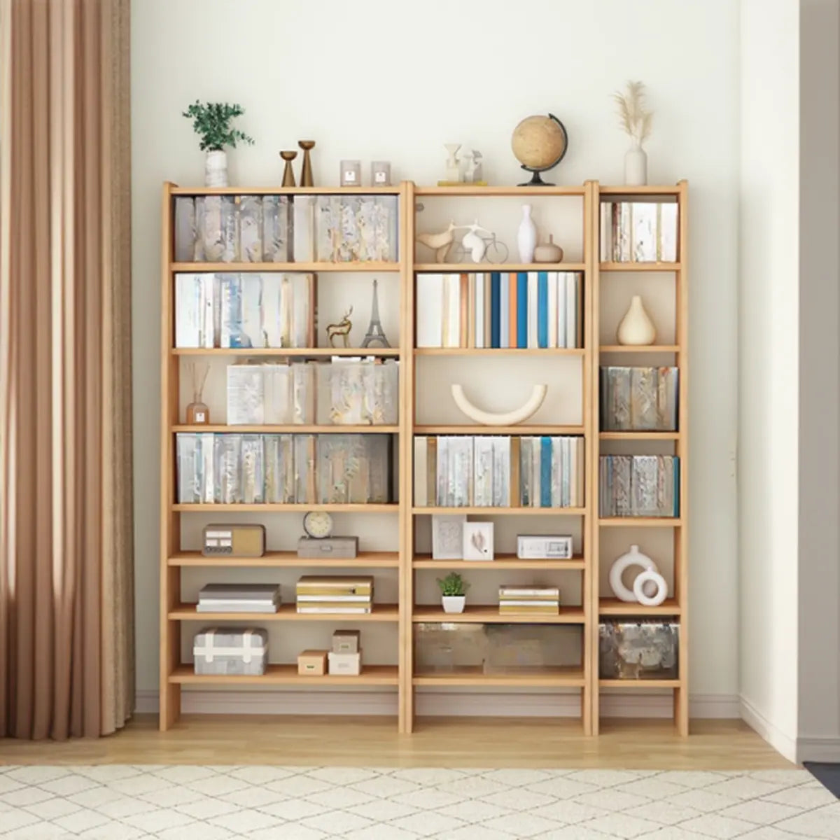 Simple Ladder-Style Adjustable Shelves Pine Bookcase Image - 3