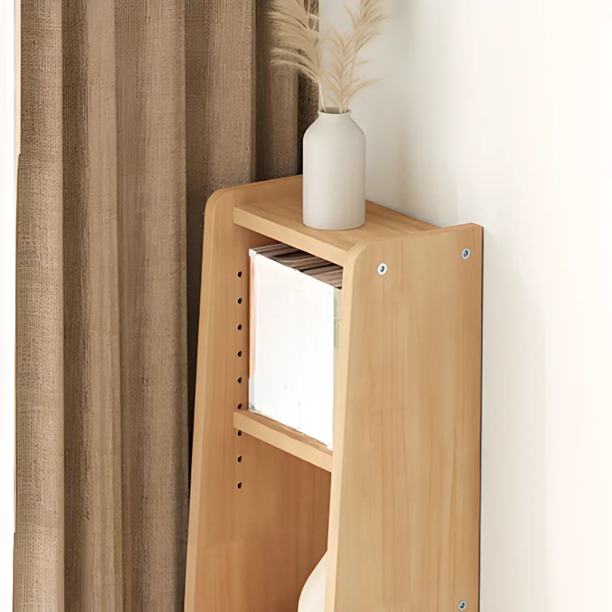 Simple Ladder-Style Adjustable Shelves Pine Bookcase Image - 5