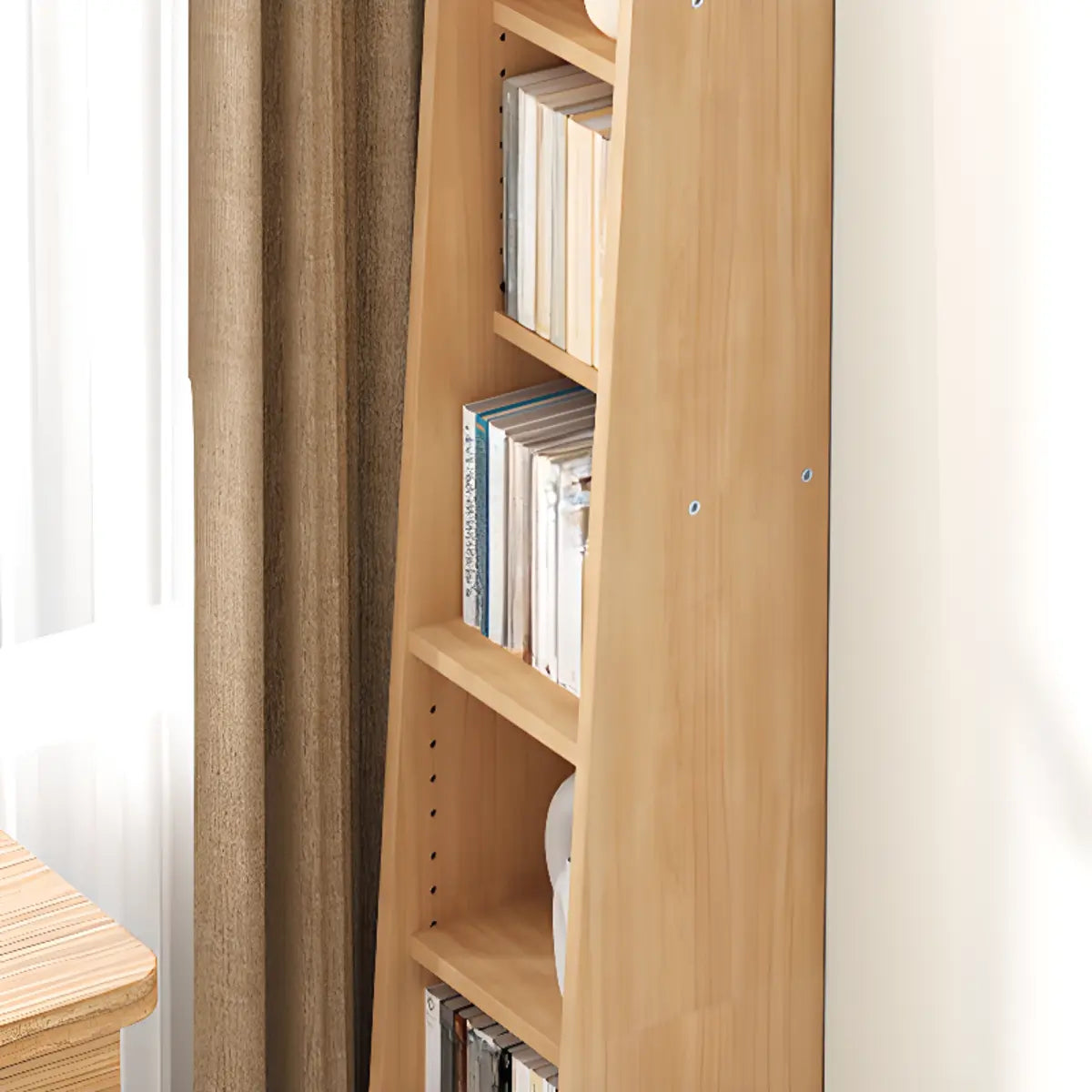 Simple Ladder-Style Adjustable Shelves Pine Bookcase Image - 6