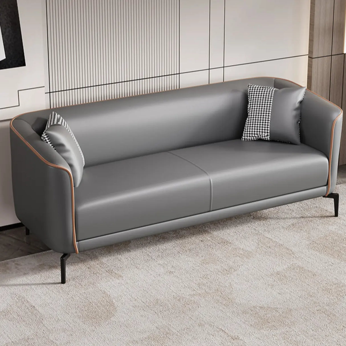 Simple Light Gray Water Resistant Leather Pillow Sofa Image - 1