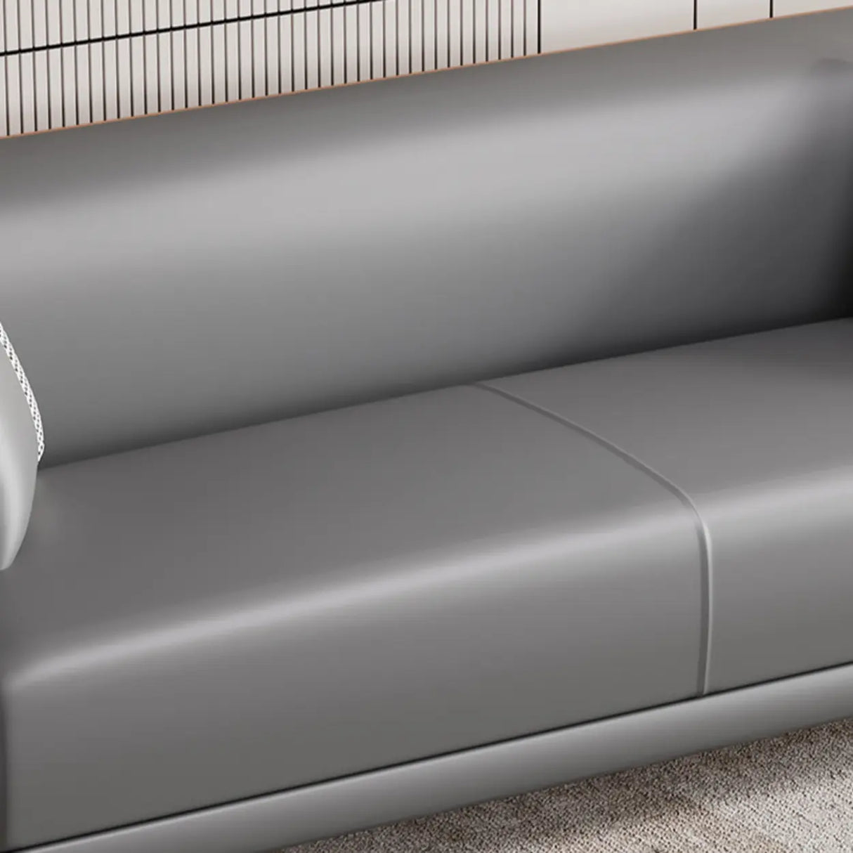 Simple Light Gray Water Resistant Leather Pillow Sofa Image - 11