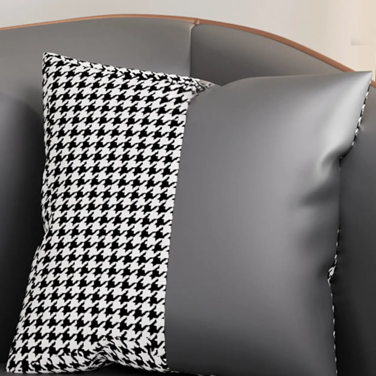 Simple Light Gray Water Resistant Leather Pillow Sofa Image - 12