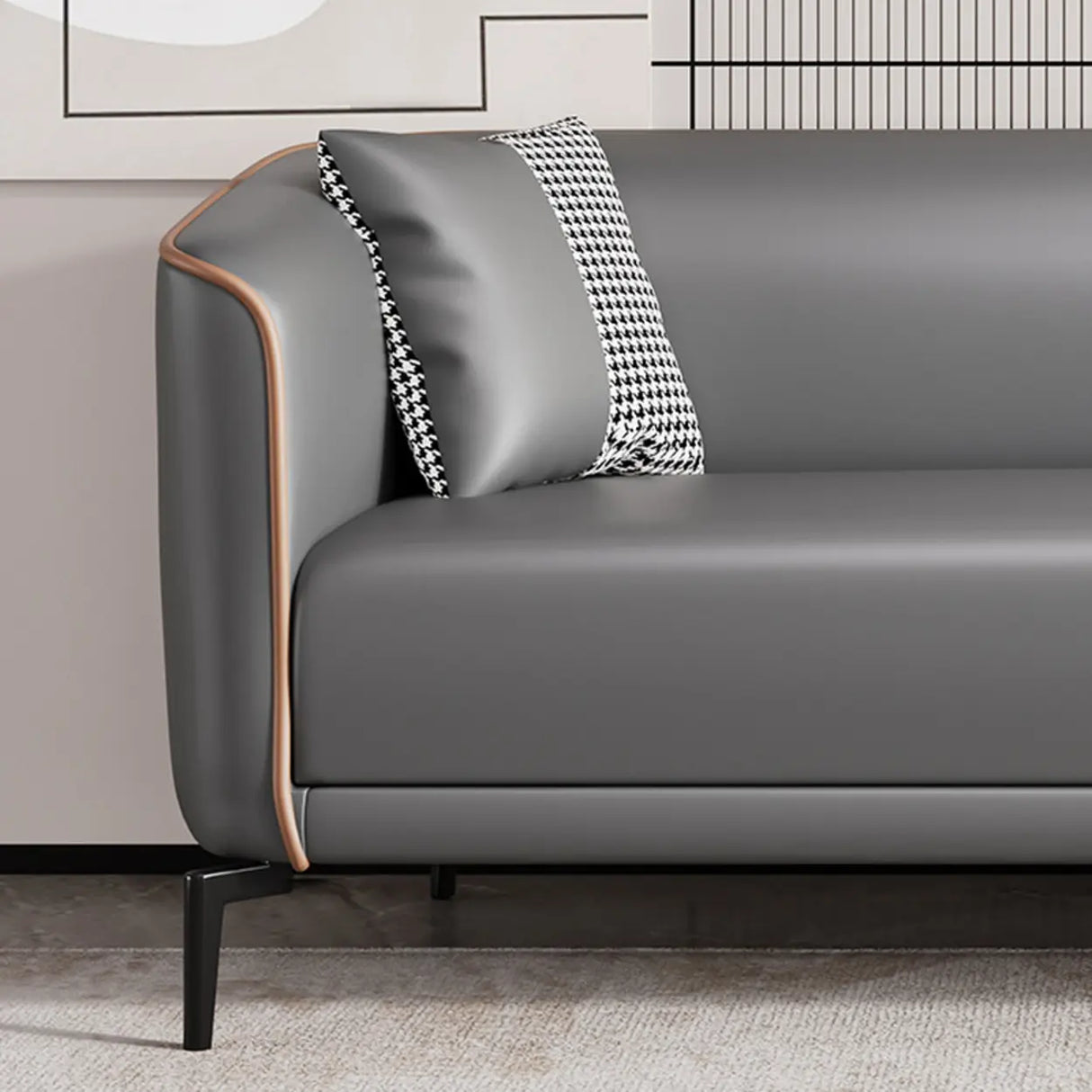 Simple Light Gray Water Resistant Leather Pillow Sofa Image - 13
