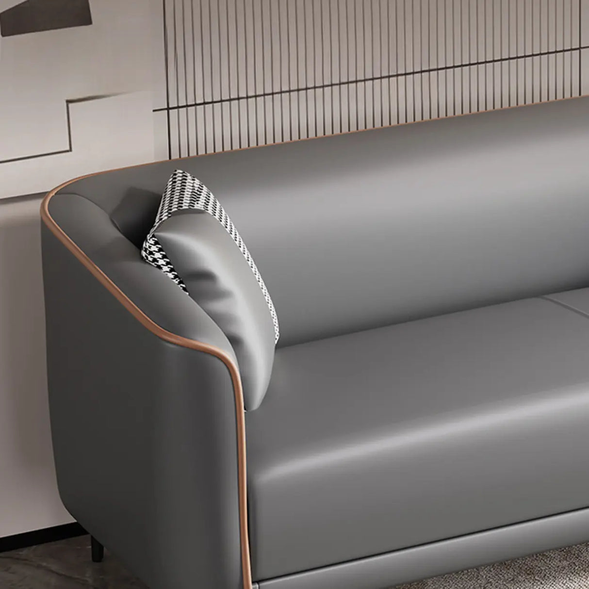 Simple Light Gray Water Resistant Leather Pillow Sofa Image - 14