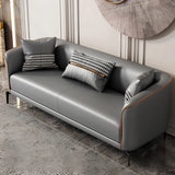 Simple Light Gray Water Resistant Leather Pillow Sofa Image - 2