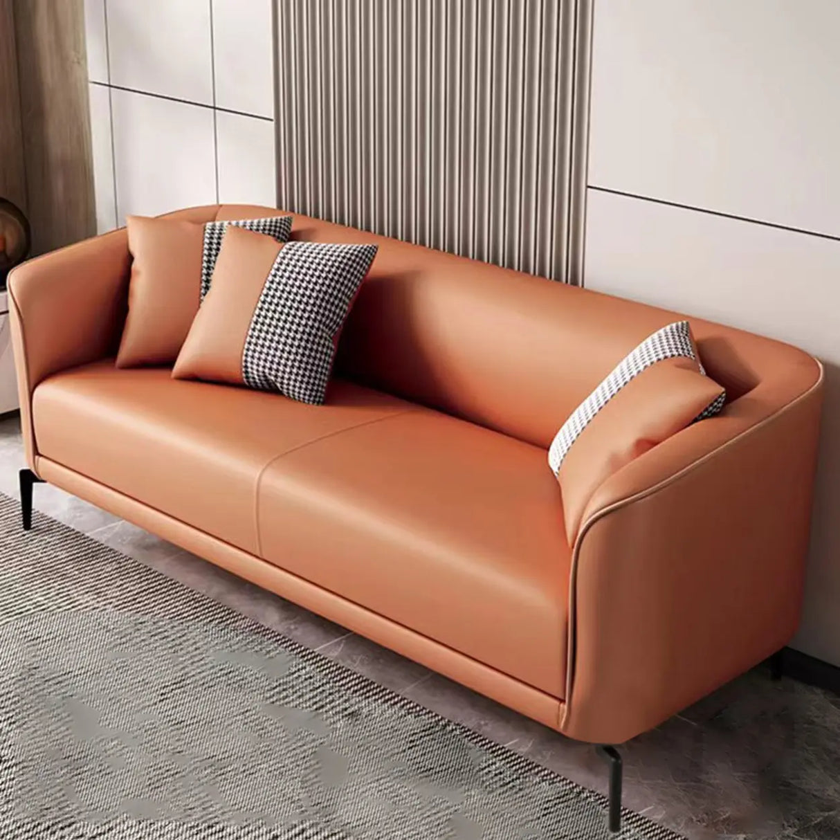 Simple Light Gray Water Resistant Leather Pillow Sofa Image - 3