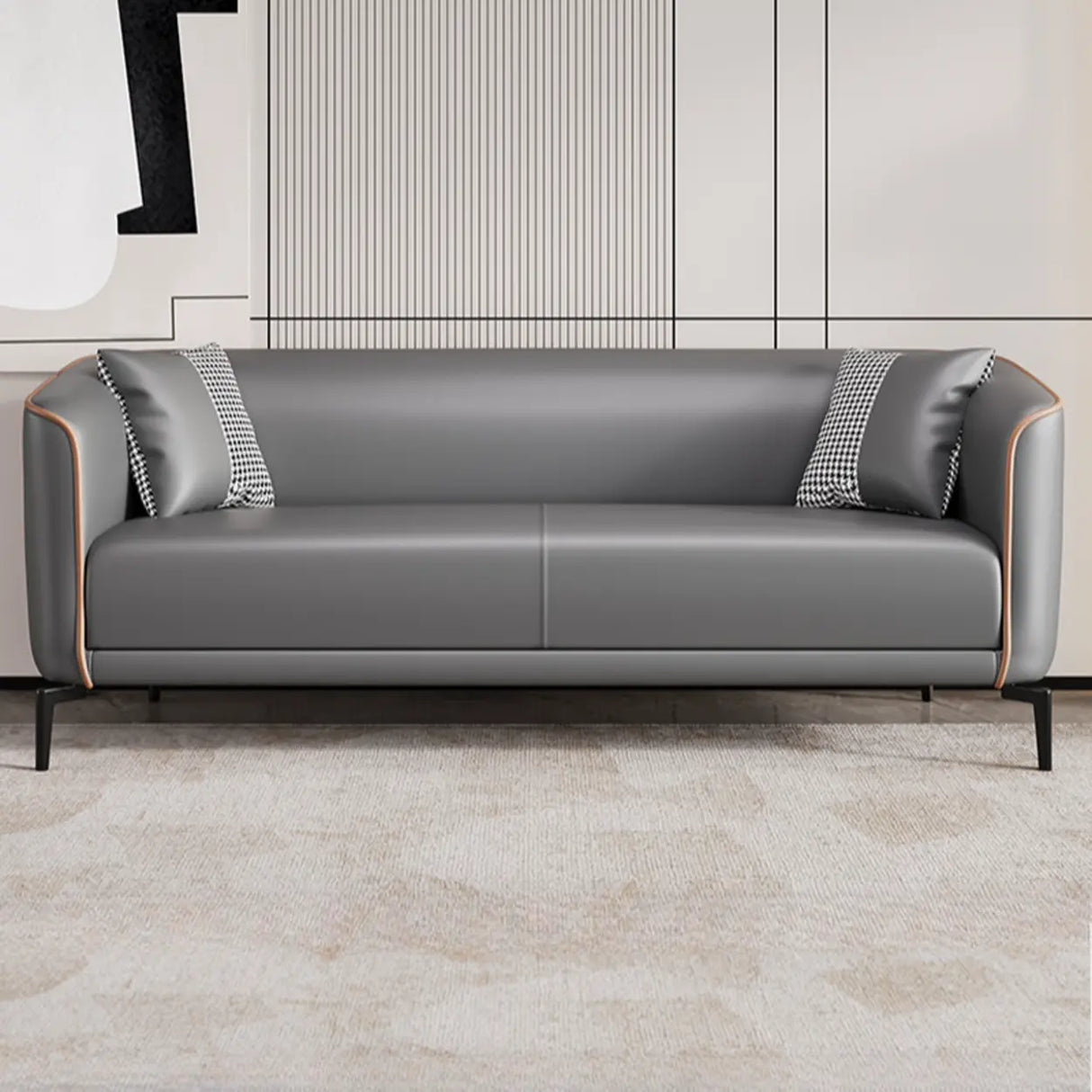 Simple Light Gray Water Resistant Leather Pillow Sofa Image - 4